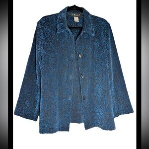 Sag Harbor Women’s Black and Blue Tapestry Shirt Tunic Jacket Sz 10